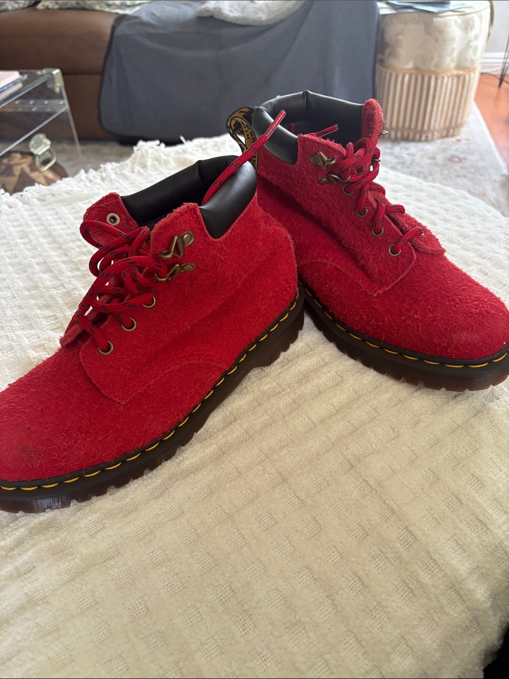 Dr. Martens Red Suede Combat Boots
